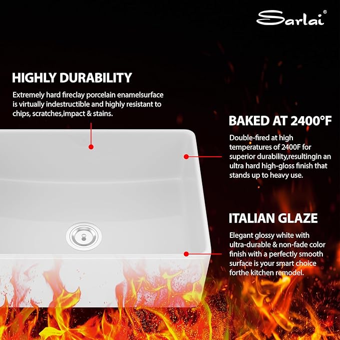 Sarlai 30 White Farmhouse Kitchen Sink - 30 x 20 Inch Kitchen Sink Apron Front Farm Style Sink White Ceramic Porcelain Fireclay Single Bowl Farm Sink Basin