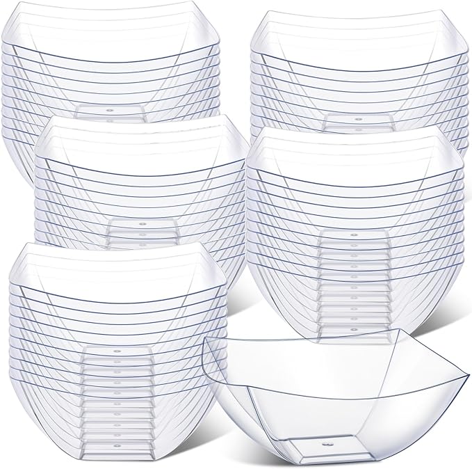 Tanlade 50 Pcs Square Plastic Serving Bowls Disposable Snack Salad Bowl Small Party Candy Bar Containers Taco Bar Serving Dishes for Buffet Chips Fruit(Clear,16 oz)