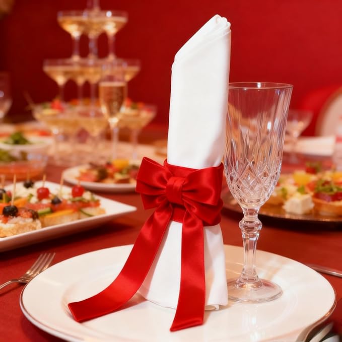 Bow Napkin Rings Set of 6 Luxury Soft Red Velvet Napkin Holders, Elegant Bow Design for Christmas Holiday Dinner Wedding Party Table Decor
