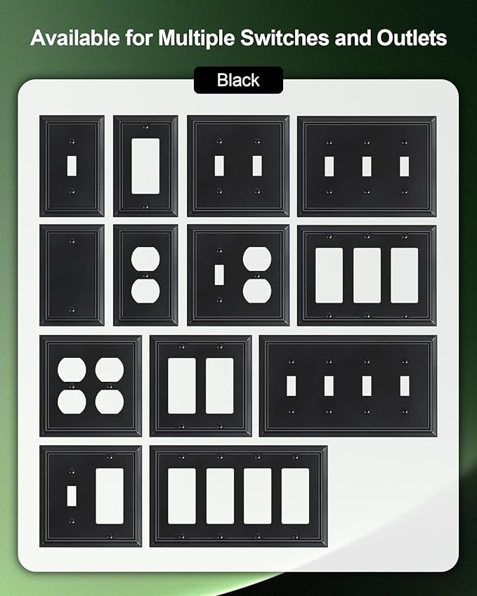6-Pack Decorator Wall Plate Cover, Black Decorative Switch Plates and Outlet Covers, Durable Natural Bamboo Fiber Wall Plates for Electrical Outlets, Receptacle, GFCI Outlet, Dimmer Switch