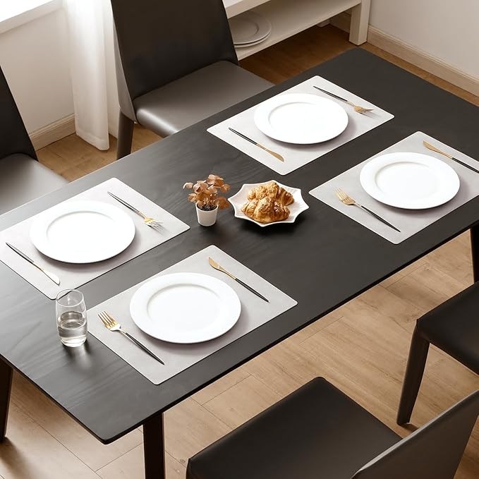 MOSAYT Vinyl Placemats Set of 4-12 X 17 Inch - Faux Leather 100% Waterproof Oil-Proof Wipeable PU Place Mats, Heat Resistant Reversible Table Mats for Kitchen, Dining, Outdoor (Light Grey)