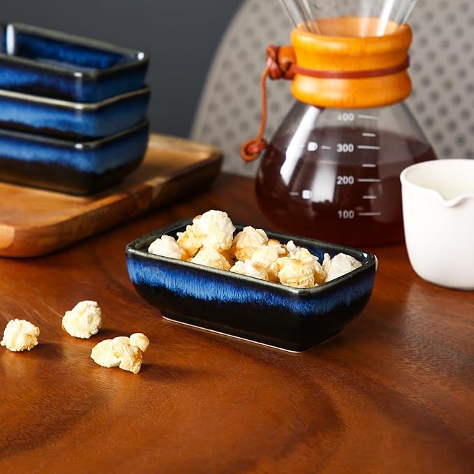 vancasso Stern 6 Oz Dipping Bowls, 4.5 Inches Ceramic Soy Sauce Dish, Rectangular Side Dishes, Small Appetizer Plates Set of 4