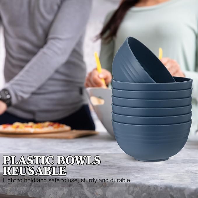 Eccliy 24 Pcs Wheat Straw Bowl Sets, Unbreakable Cereal Bowl 24 oz, Microwave and Dishwasher Safe Bowls for Cereal, Salad, Snack and Soup, Winter Style(Dark Blue)