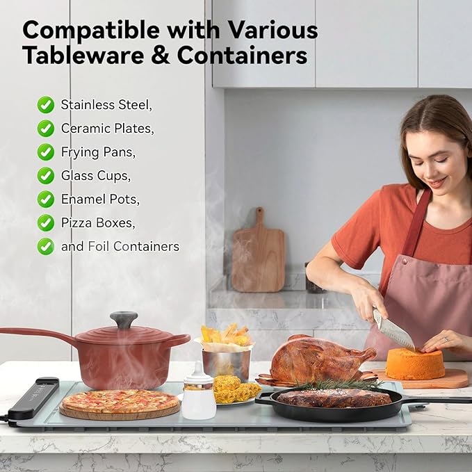 Warming Trays for Buffets Party - Warming Mat for Food - Food Warmer Mat Silicone Heating Mat for Food Heating Trays to Keep Food Warm at Party Electric Warming Tray