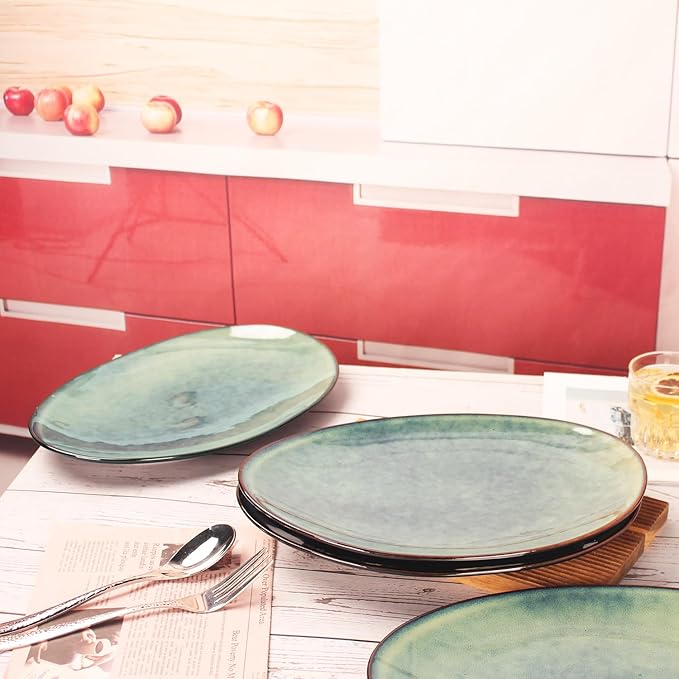 Ceramic Serving Platters - Set of 4 Platters for Entertaining, Modern Kitchen Dishes for Dinner, Fruit, Salad, Serving Trays, Curved Oval Plates 13.4 Inch