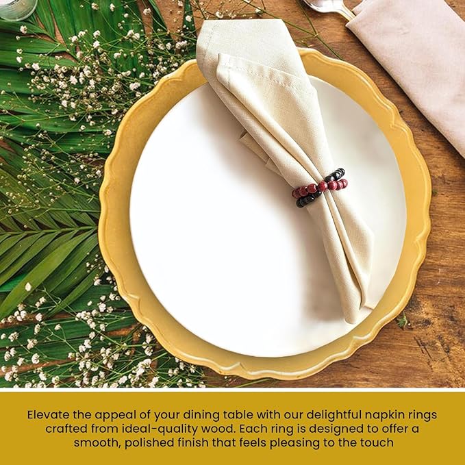 Napkin Rings Set of 6 - Modern Napkin Holder Rings with Wooden Beads | Dinner Napkin Ring for Holiday & Christmas, Birthday Party & Wedding Decor - Farmhouse Napkin Rings Bulk (Bojo)