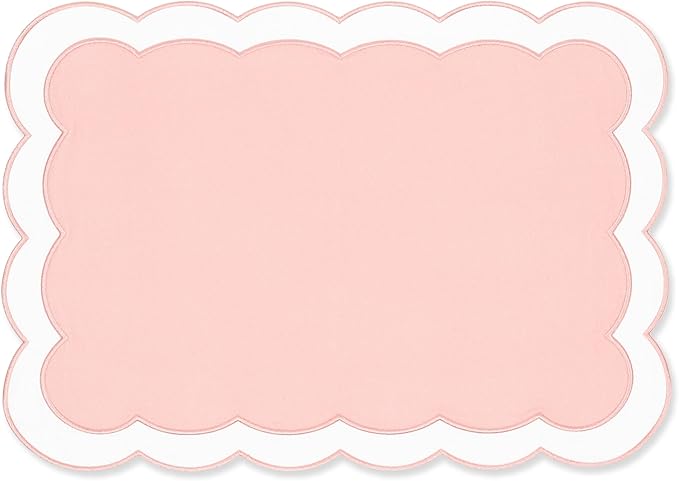 Hofdeco Premium Coastal Patio Indoor Outdoor Placemat Set of 4, 14"x19" Double-Layered, Waterproof Cloth Placemat for Kitchen or Dining Table. Blush Pink Embroidered Solid B