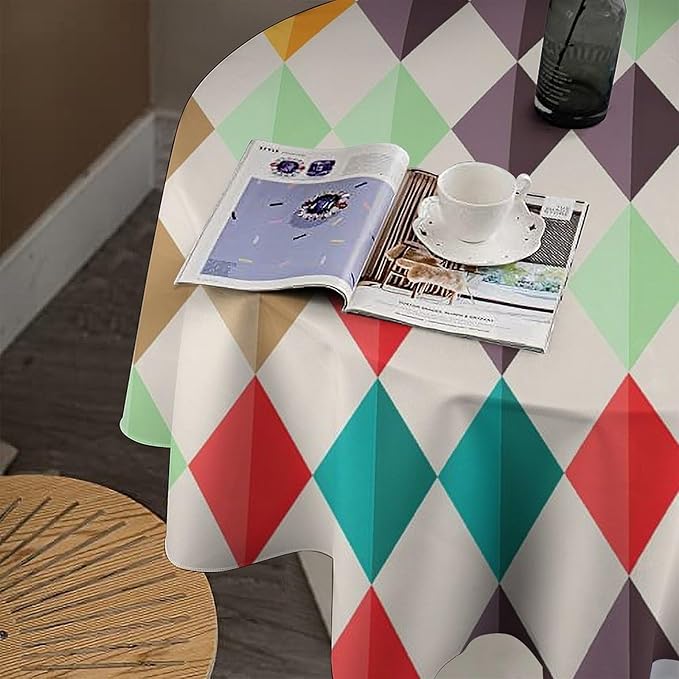 Abstract Geometric Round Tablecloth, Modern Mid Century Background Mid Century Colorful Print Pattern Tablecloth for Home Party Dining Room Kitchen Decor 36Inch(90cm)