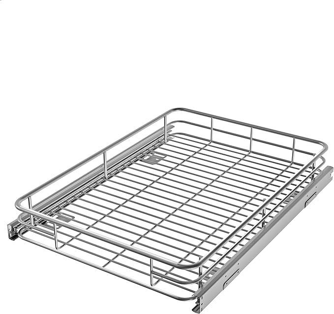 Pull Out Cabinet Organizer (13.4" W x 21" D), Put Out Shelves for Kitchen Cabinets, Roll Out Drawers Heavy-Duty Metal Sliding Shelf, Bottom Mount