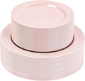 FLOWERCAT 100PCS Pink Plastic Plates - Heavy Duty Pink Party set Disposable serve for 50 guests -10 inch Dinner + 7 inch Dessert/Salad Plates for Easter,Birthday Party,Mother's Day