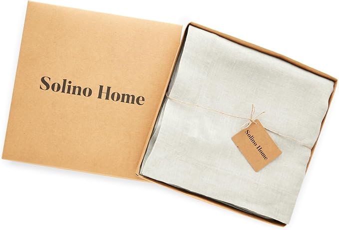 Solino Home Linen 60 Inch Round Tablecloth - 100% Pure Linen Light Flax Round Tablecloth - Machine Washable Table Cloth for Spring, Easter - Sonoma