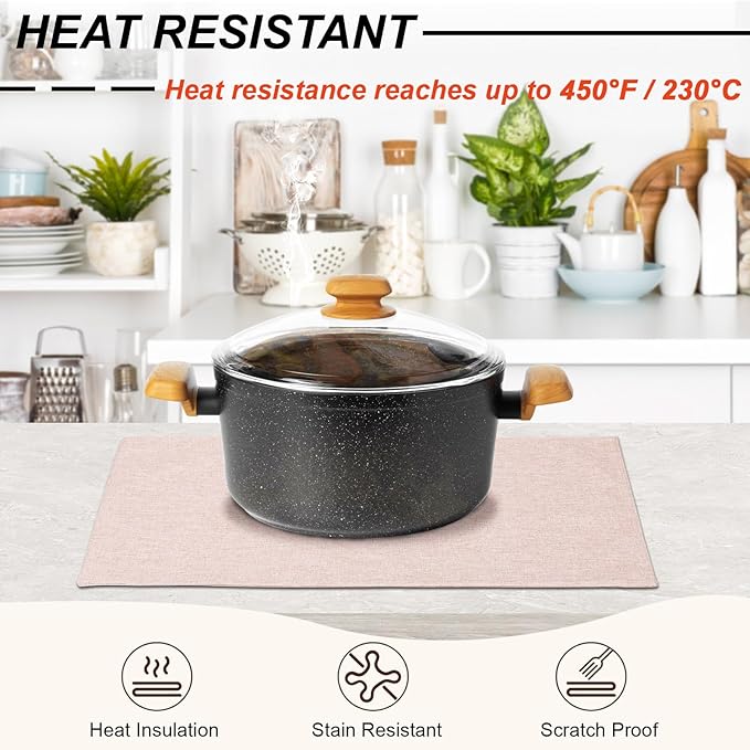 Cloth Placemats Set of 6, Cotton Linen Blend Machine Washable Double Layered Durable Place Mats Heat Resistant Placemats Wrinkle Free Thick Fabric Dining Table Mats (Light Linen, 6)