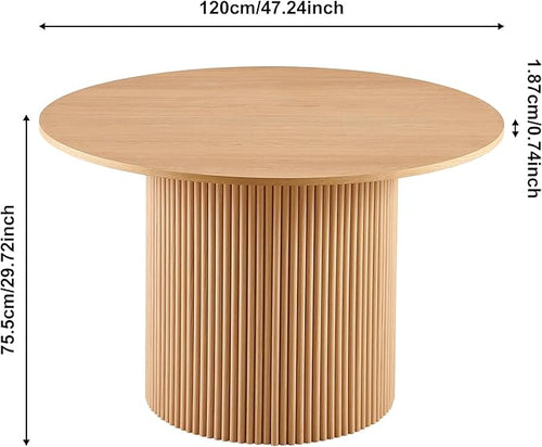 47" Round Dining Table for 4, Modern Farmhouse Wood Veneer Top with MDF Striped Base, Kitchen & Dining Room Tables - Oak Color