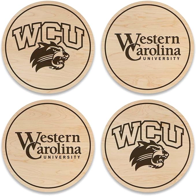 LazerEdge Western Carolina Catamounts Wooden Coaster Set - Maple Wood - Officially Licensed Product - 4-Pack