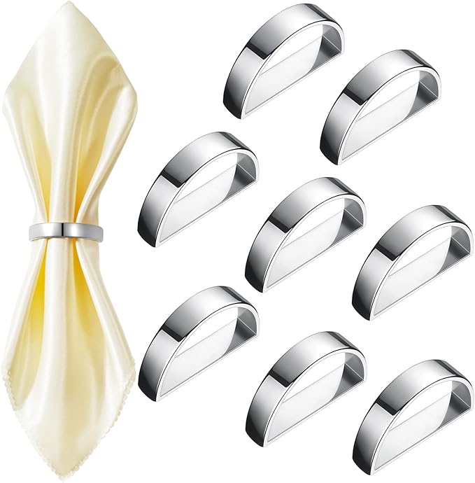 20 Pcs Stainless Steel Napkin Rings Metal Napkin Ring Holders Valentine's Day Modern Serviette Buckles Metallic Adornment for Spring Table Kitchen Dinner Party Wedding(Bright Silver Semicircle)