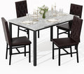 Hooseng Dining Table Set for 4, Faux Marble Small Kitchen Table Chairs Set of 4 with Luxurious Button Tufted Dinner Chairs for Kitchen and Dining(Brown)