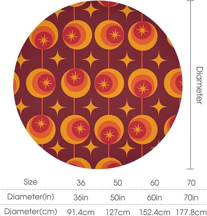 Modern Mid Century Round Tablecloth, Abstract Vintage Geometric Print Tablecloth for Home Party Dining Room Kitchen Decor 50Inch(127cm)