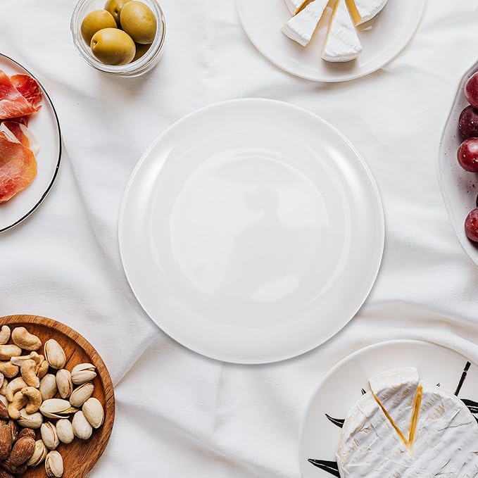 White Melamine Dinner Plates round 201mm, Sturdy Plastic China Plates for Home and Commercial Use, Farmhouse Style Tableware for Bbq, Salad, Snack Serving