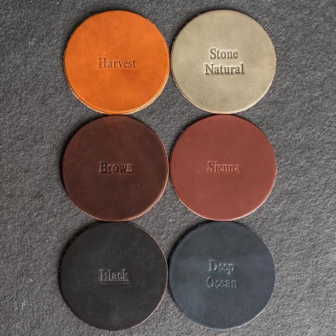 Ox & Pine Personalized Leather Coaster - Sold Individually or in Sets of 4 - Customize Inscription - 100% Full-Grain Leather – 4" Round or 4" Square (Square, Deep Ocean, Set of 4 Coasters)
