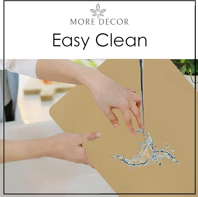 More Décor Faux Leather Placemats Set of 6 for Dining Table – Waterproof, Wipeable, Washable, Stain & Heat Resistant, Non-Slip Table Mats – 12 X 17 Inch, (Solid Beige 6)