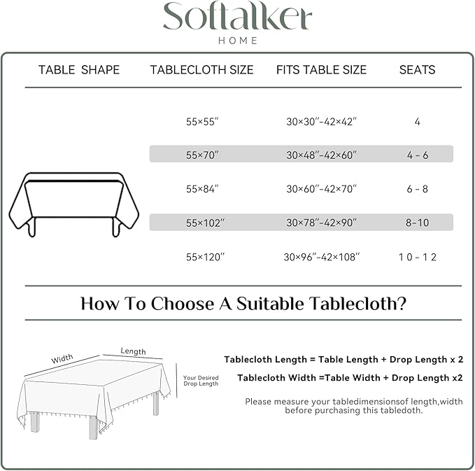 Softalker Spring Checkered Tablecloth Rectangle, Outdoor Linen Cotton Gingham Table Cloth with Tassel, Heavy Duty Wrinkle Free Buffalo Plaid Table Cover for Easter Dining Home - 55 x 120 Inch, Sage