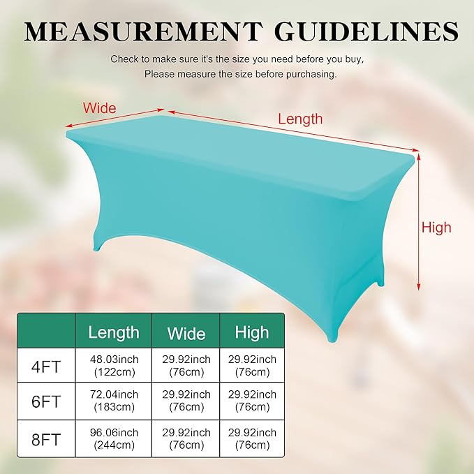 4FT Table Cloth for Rectangular Fitted Events Stretch Sky Blue Table Covers Washable Spandex Tablecloth Protector for Party, Wedding, Cocktail, Banquet, Festival