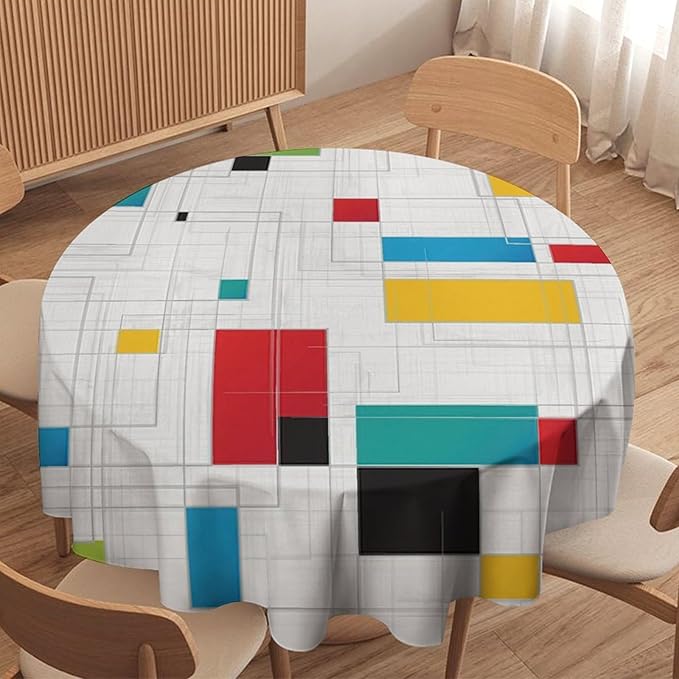 Mid Century Round Tablecloth, Abstract Geometric Mid Century Retro 50S 60S Tablecloth for Home Party Dining Room Kitchen Decor 60Inch(152cm)