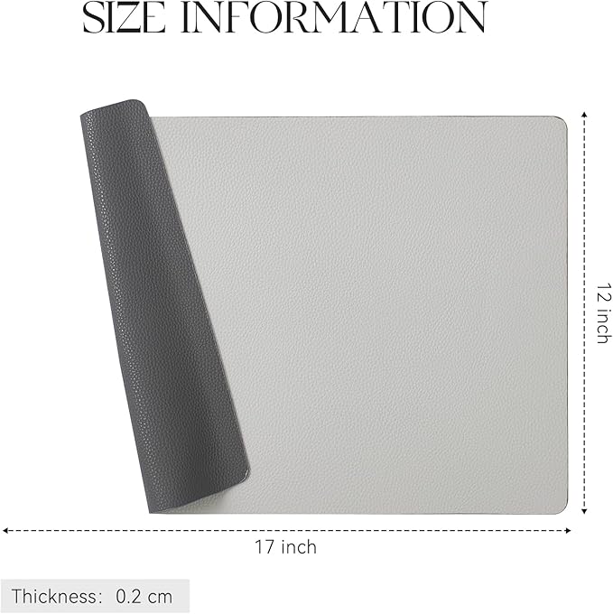 MOSAYT Vinyl Placemats Set of 4, Heat Resistant Place Mats 100% Waterproof Washable & Wipeable Faux Leather Reversible Table Mats for Kitchen Dining Party Indoor Outdoor, 12" x 17", Dark Light/Grey