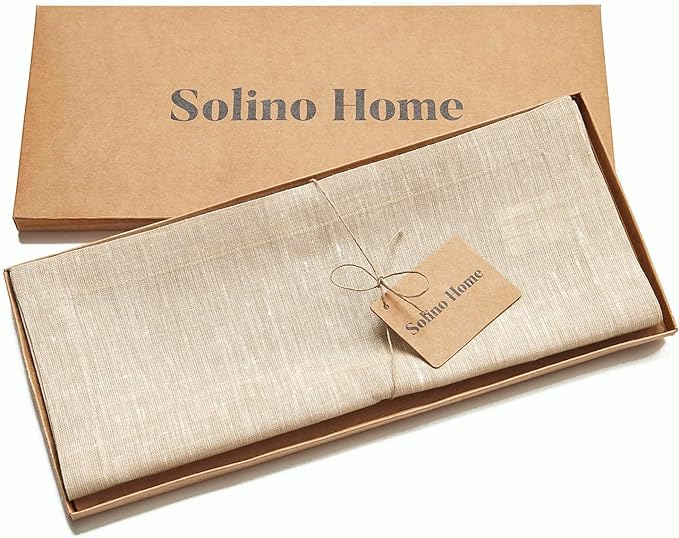Solino Home Linen Short Table Runner 36 Inches - Athena, 100% Pure Linen Champagne Beige Table Runner 14 x 36 Inch Ideal for Dresser and Coffee Tables - Spring, Easter