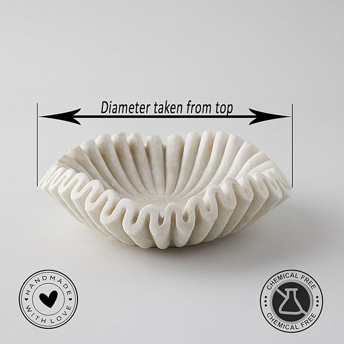 Marble Bowl Fruit Bowl, Stone Bowl Decorative Bowl Decorative Trays Marble Fruit Bowl Marble Ruffle Bowl Marble Floral Bowl Home Decor Gifts (Set of 6 and 9 inch)