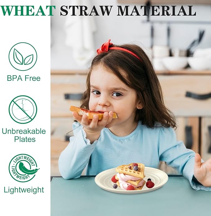8 Pack Snack Plates, Unbreakable Wheat Straw Plate 5.7 Inch, Plastic Plates Reusable for Dessert, Appetizer, Bread, Microwave & Dishwasher Safe Small Plate for Kitchen,Camping (Beige)