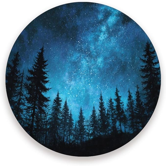 Coasters for Drinks Coaster Drink Set Decorative Coffee Table Desk Cup Mat Spring Cute Cork Bar Backing Round Home Decor Forest Starry Night Pine Tree Blue08