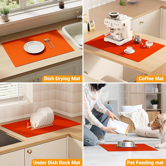 2-Pack Extra Thick Silicone Counter Mats - 24”x16” Large Heat Resistant Kitchen Countertop Protector, Non-Slip Hot Pad Trivet for Air Fryer, Hot Pots & Pans, Coffee Maker(Orange)