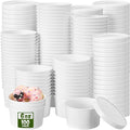 Fulmoon 100 Pack Paper Soup Containers with Lids Disposable Paper Food Containers with Vented Lid Kraft Ice Cream Cake Dessert Cups Soup Bowl for Party Hot Food Fruit Microwave(6 oz,White)