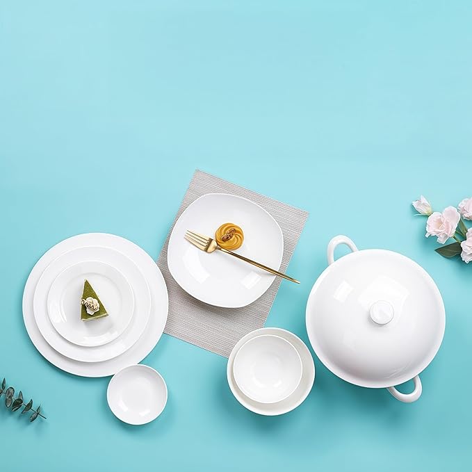 70 Pcs Fine Bone China Dinnerware Set, Porcelain & Ceramic Dinnerware Sets, Bone Stoneware & Ceramic Cookware Tableware Set Includes Dinner Plates|Spoons|Pasta Bowls|Soup Pot|Chopsticks
