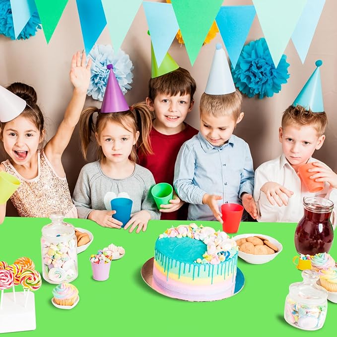 54 Inch X 200 Feet Plastic Table Cover Roll with Convenient Slide Cutter, Disposable Plastic Table Cloth Roll with Cut-to-Size Design for Weddings, Banquets, Parties (Lime Green)