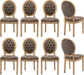 Vintage French Dining Chairs Set of 8, Round Back PU Leather Upholstered Accent Chairs with Nailhead Trim and Solid Wood Frame, Farmhouse Sillas de Comedor for Dining Room & Kitchen, Distressed Brown