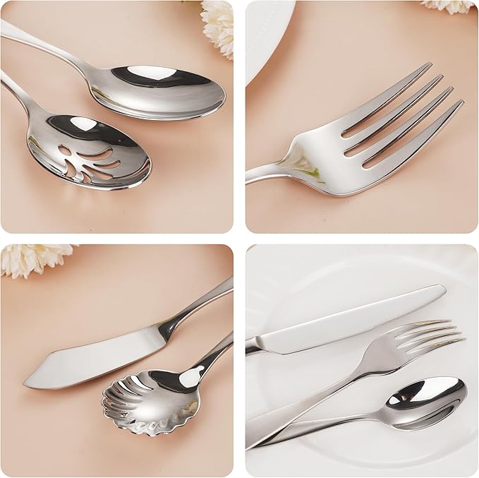 45-Piece 18/10 Stainless Steel Flatware Set for 8, Heavy Duty Silverware Set, Flatware Set with Serving Utensil, High End Flatware, Mirror and Matte Satin Silverware, Dishwasher Safe, Ideal for Gift