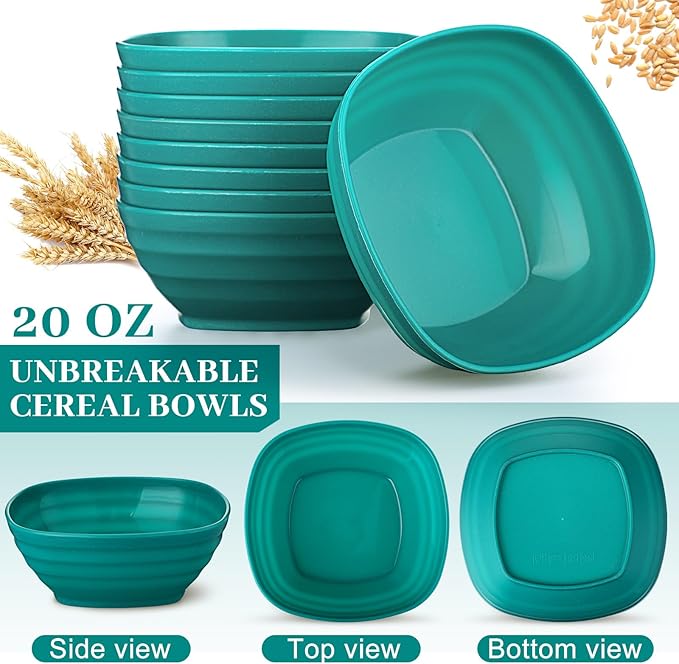 Gejoy 64 Pcs Unbreakable Cereal Reusable Wheat Straw Lightweight Bowls Microwave and Dishwasher Safe Soup Fiber Bowls for Kitchen Serving Salad Rice Snacks (Green)