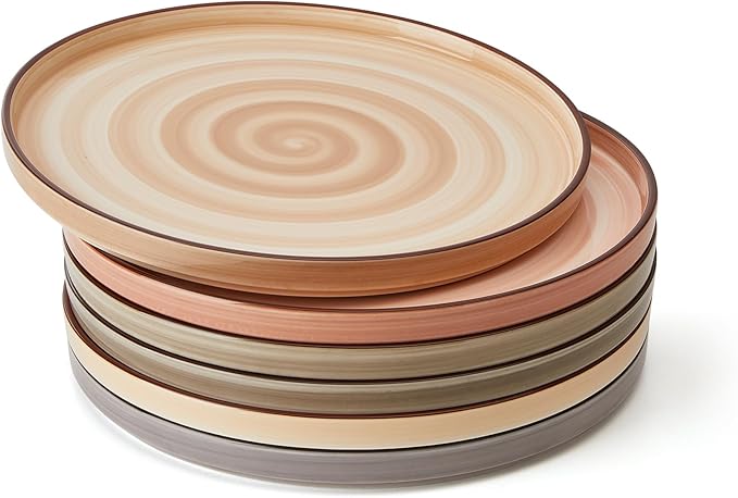 Sweese 10.5 Inch Porcelain Dinner Plates Set of 6, Gradient High Edge Dish Set - Dishwasher, Microwave, Oven Safe, Scratch Resistant, Kitchen Serving Dishes - Cool Assorted Colors