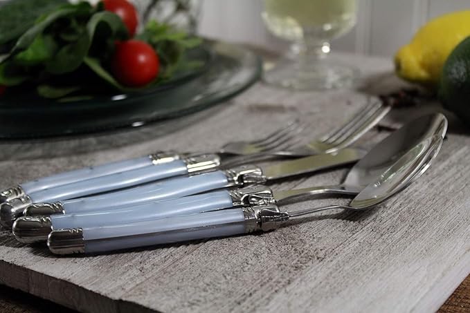 French Home Laguiole 20 Piece Flatware Set – Stainless Steel Flatware Set for 4 – Luxurious Light Blue Utensil Set with Knives, Spoons and Forks