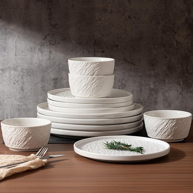 Dinnerware sets plates and bowls sets modern plates,Ceramic Dinnerware Sets,12 Pieces Porcelain Lightweight Plates,Scratch Resistant Dish Set (style - 9, 4 - Set (12pcs))