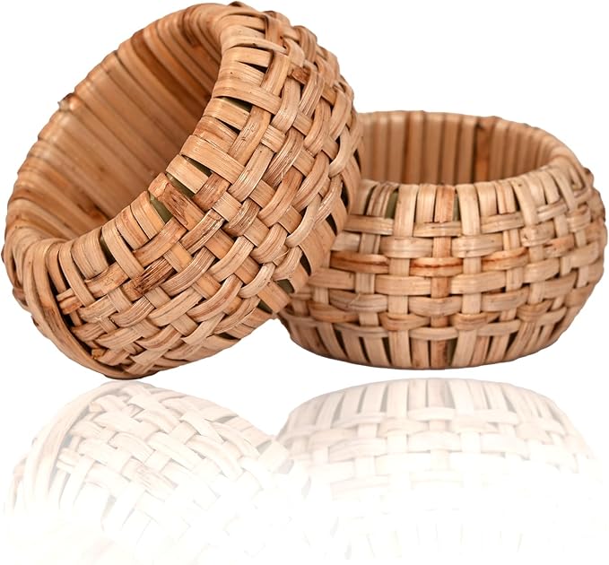 CLEENTABLE Jute Napkin Ring, Hand Wovwn Napkin Rings - 12-Pcs Handmade Rattan Napkin Holders Fall Farmhouse Napkin Rings for Thanksgiving, Christmas, Wedding Table Decoration (Natural)