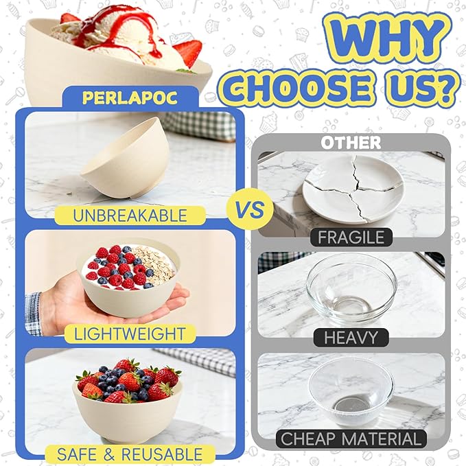 Wheat Straw Mini Bowls Set of 6, Unbreakable 10 OZ Dessert Bowls for Yogurt, Appetizers, Ice Cream, Plastic Bowls Microwave & Dishwasher Safe, Beige
