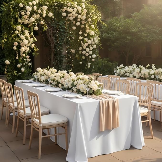 Fitable White Tablecloths for Rectangle Tables, 6 Pack - 70 x 120 Inches - Reusable and Washable Table Clothes for 6-8 Ft Tables, Polyester Fabric Table Covers for Wedding, Party, Banquet