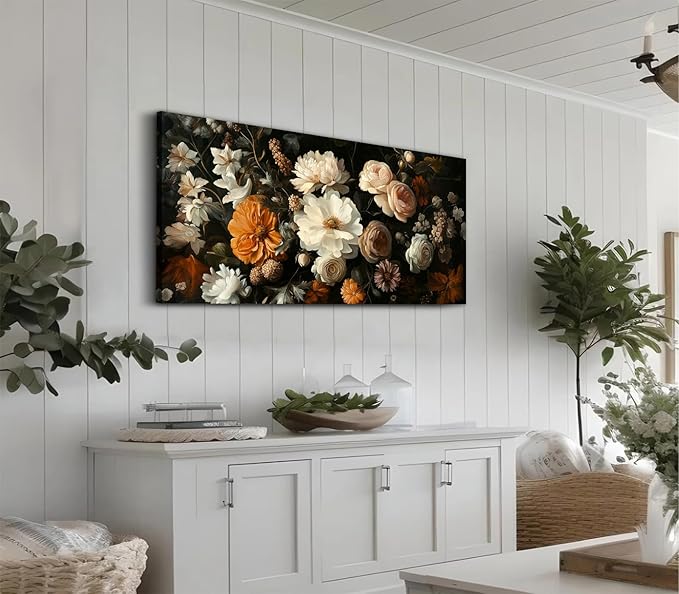 ADJUVANT Wall Art Vintage Floral Bouquet 60" L x 30" W, Flowers Peonies And Roses Canvas Painting Botanic Artwork Blossoms Prints Floral Wall Decor for Living Room Bedroom Dining Room Home Office
