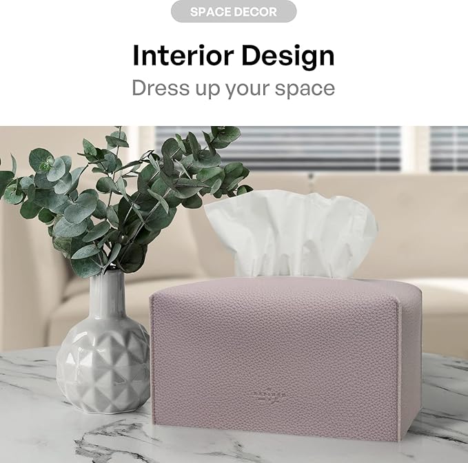 Carrotez Tissue Box Cover, [Refined] Modern PU Leather Rectangular Tissue Box Holder - Decorative Holder/Organizer for Bathroom Vanity Countertop, Night Stands, Office Desk 9.5"X5"X5" - Lavender