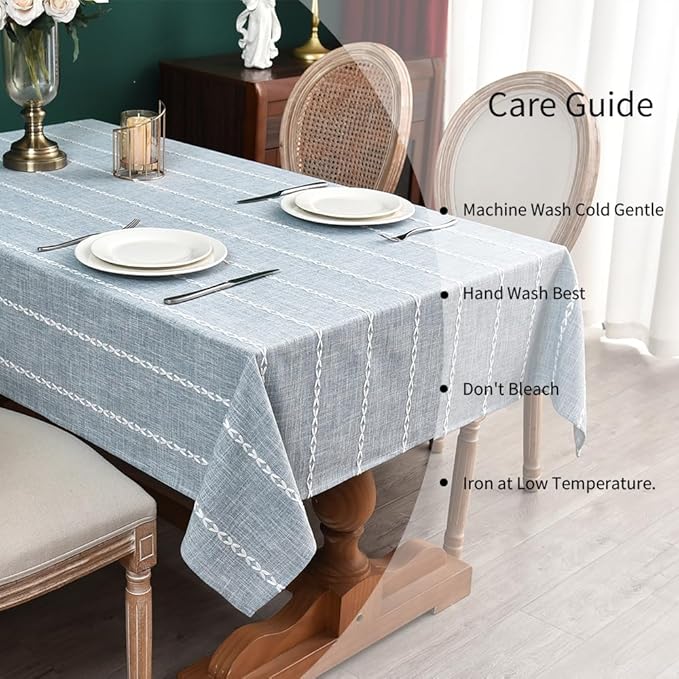 Zobesta Blue and White Striped Linen Square Tablecloth 53 x 53 Inch, Washable Farmhouse Soft Boho Square Table Cloth for Party, Holiday, Picnic, Dining, Outdoor