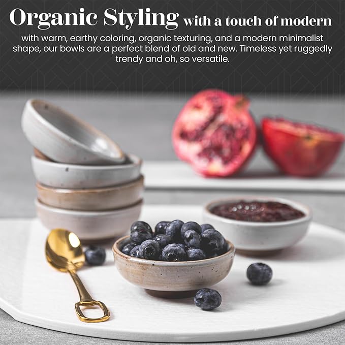 Vikko Small Dipping Bowls, Set of 4 Mini Soy Sauce Dishes, 3" Stoneware Dipping Sauce Cups, Decorative Pinch Bowls for Dips, Condiments, Charcuterie Boards - Microwave and Dishwasher Safe