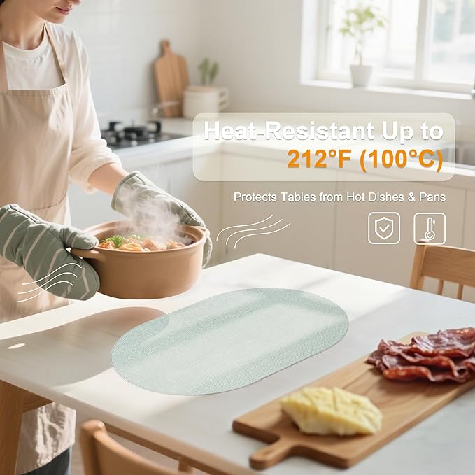 Oval Placemats for Dining Table Set of 4, Washable Leather Table Mats, Waterproof Heat-Resistant Non-Slip Kitchen Placemats, Simple Style Oval Design